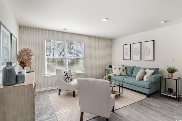 living room with light wood-type flooring