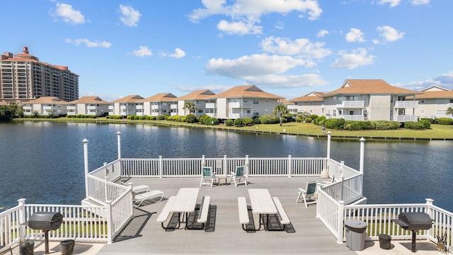 dock area featuring a water view