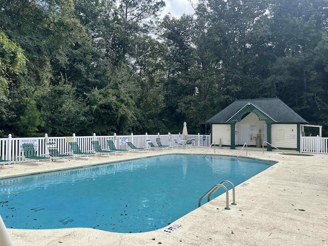 view of swimming pool featuring a patio