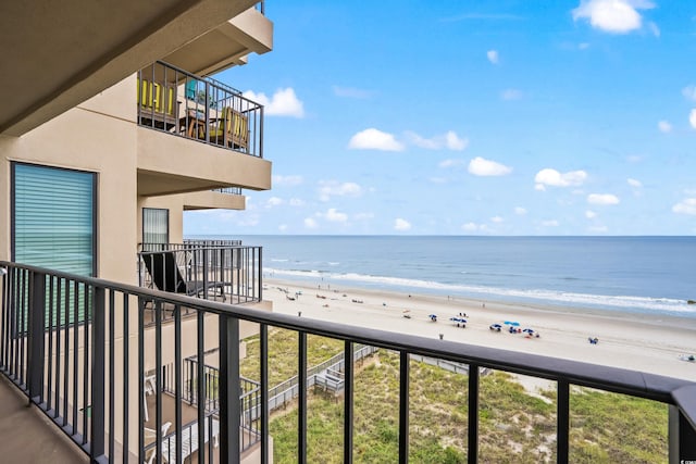 view of water feature with a beach view