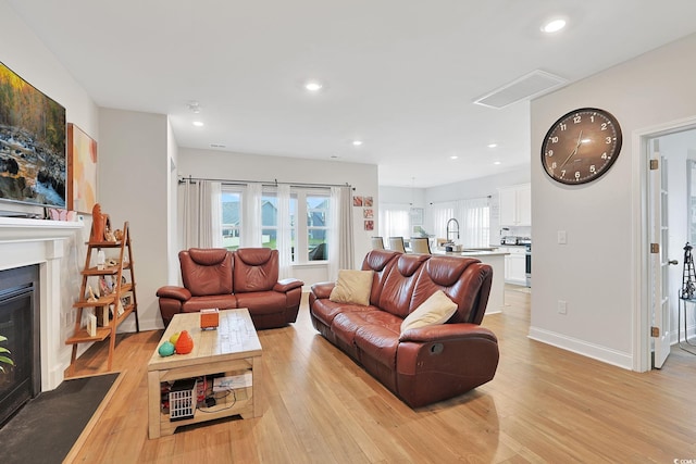 living room with light wood-type flooring