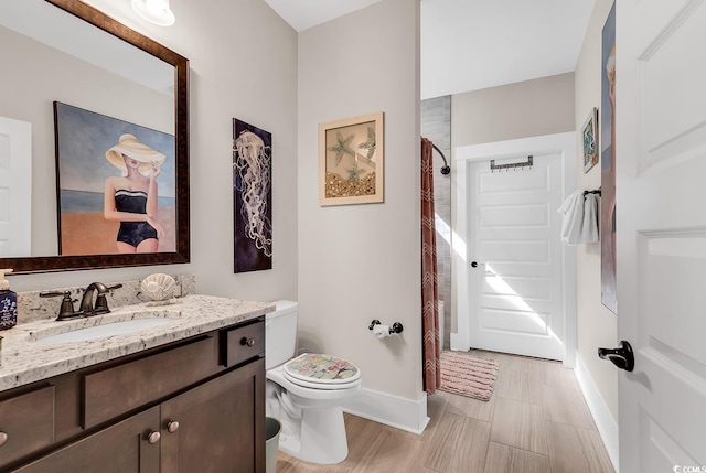 bathroom with vanity, toilet, and a shower with curtain