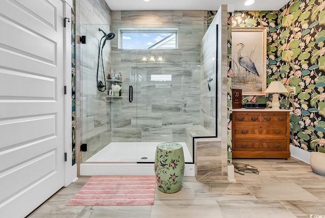 bathroom with vanity and an enclosed shower