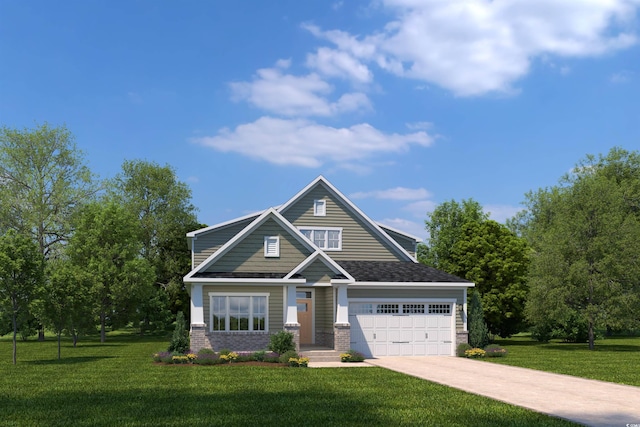 craftsman house featuring a front lawn and a garage