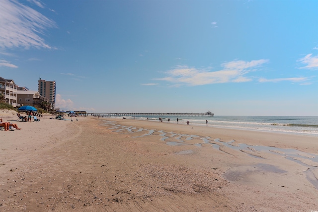 view of water feature featuring a beach view