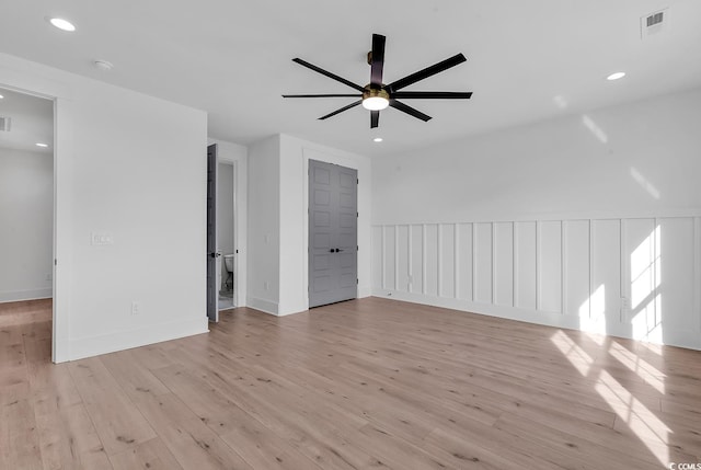 interior space featuring ceiling fan and light hardwood / wood-style floors