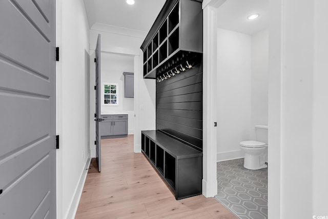 mudroom featuring light hardwood / wood-style flooring