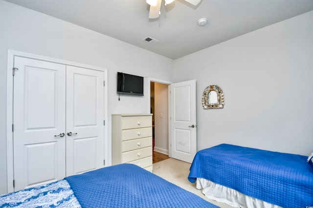 bedroom with a closet and ceiling fan