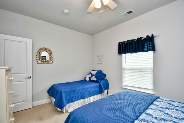 bedroom featuring carpet floors and ceiling fan