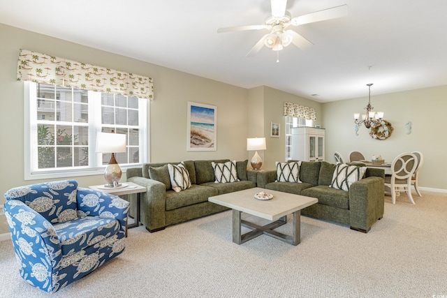 601 Hillside Dr N Unit 3906, North Myrtle Beach, SC 29582 - living area with light carpet, a chandelier, and ceiling fan