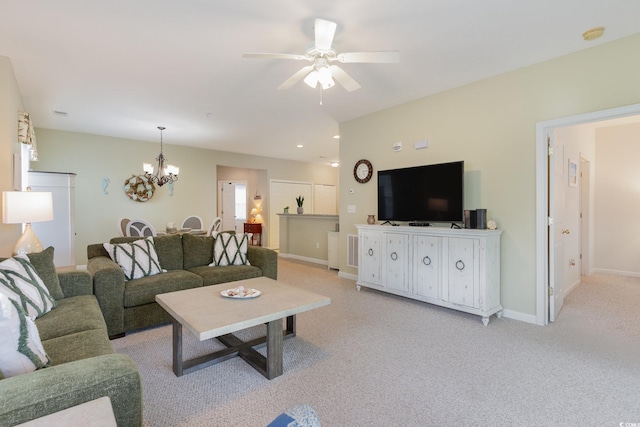 601 Hillside Dr N Unit 3906, North Myrtle Beach, SC 29582 - living area featuring light carpet, a chandelier, and ceiling fan