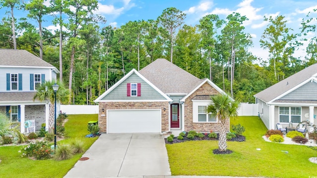 craftsman-style home with a garage and a front yard