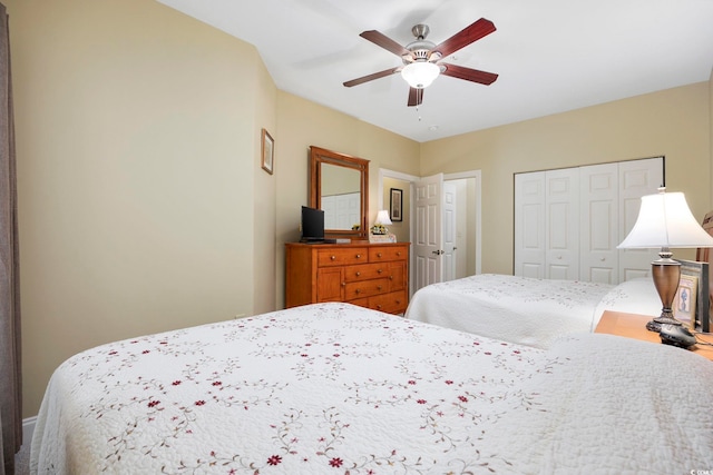 bedroom with a closet and ceiling fan