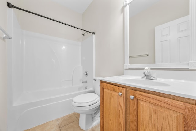 full bathroom featuring tile patterned floors, shower / tub combination, vanity, and toilet