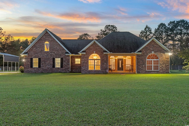 view of front of home with a yard and a carport