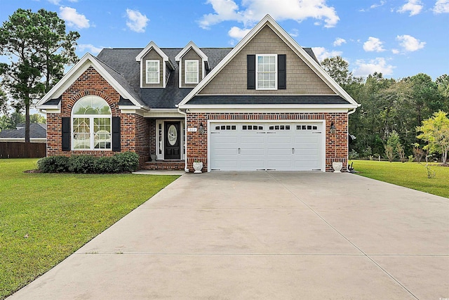 view of front facade featuring a front lawn and a garage