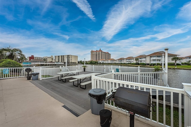 dock area featuring a water view