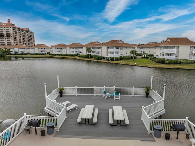 dock area featuring a water view