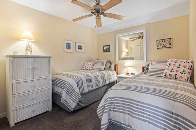 5905 S Kings Hwy Unit 219-B, Myrtle Beach, SC 29575 - bedroom with dark colored carpet and a ceiling fan