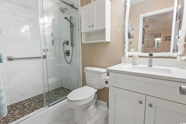 5905 S Kings Hwy Unit 219-B, Myrtle Beach, SC 29575 - bathroom with a textured wall, a shower stall, and vanity