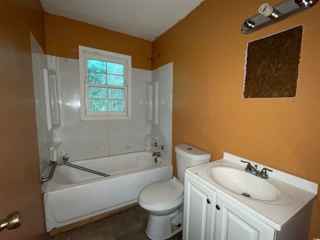 full bathroom featuring shower / tub combination, vanity, and toilet