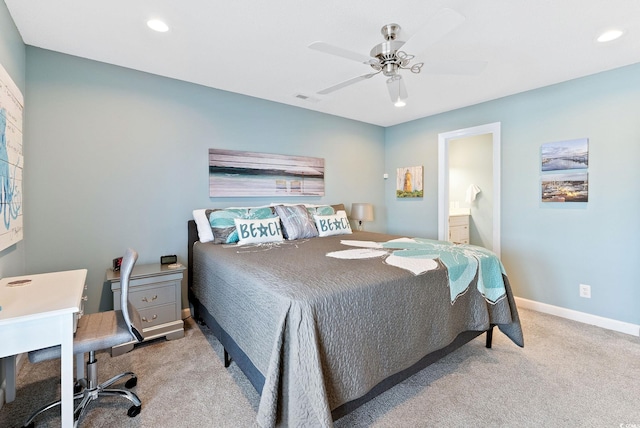 4755 Lightkeepers Way Unit 15-F, Little River, SC 29566 - carpeted bedroom with baseboards, recessed lighting, ceiling fan, connected bathroom, and an office area