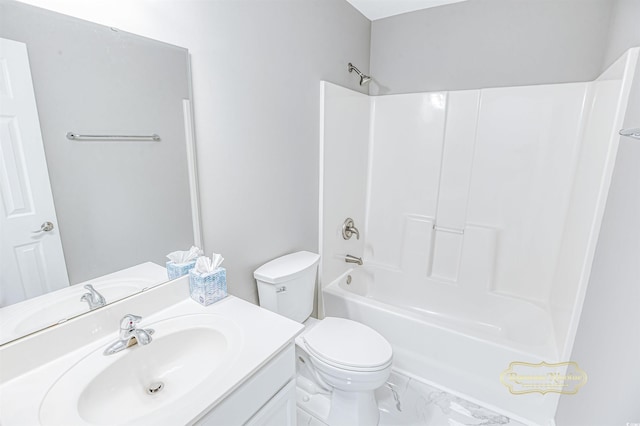 full bathroom with shower / washtub combination, vanity, and toilet