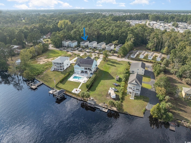 aerial view with a water view