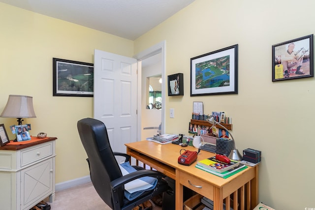 office space with light colored carpet and baseboards