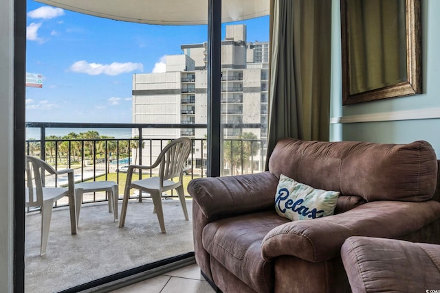 balcony featuring a water view