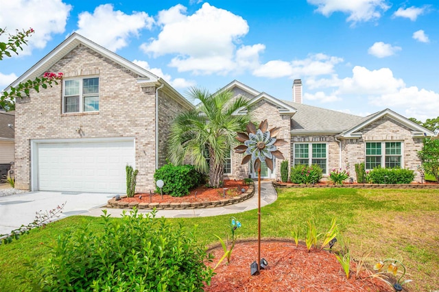 view of front facade featuring a front yard and a garage