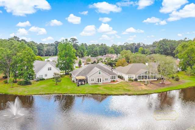 bird's eye view featuring a water view