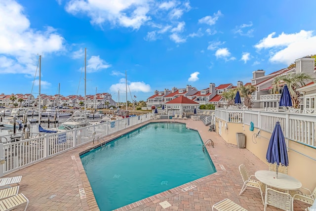 view of pool featuring a patio