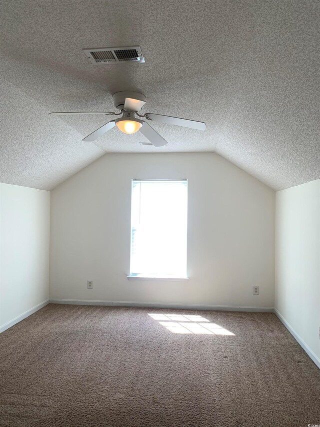 additional living space featuring a textured ceiling and vaulted ceiling