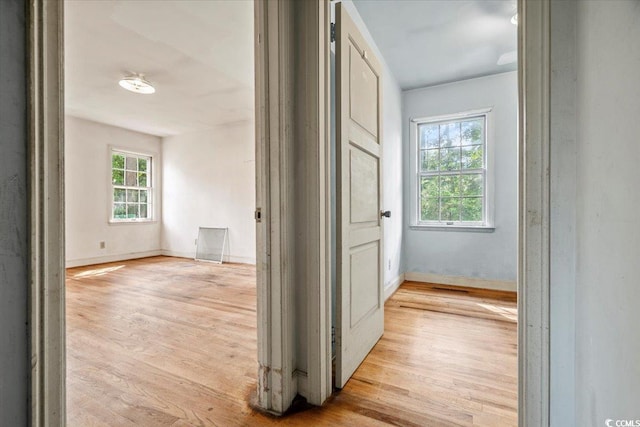 hall with light hardwood / wood-style flooring