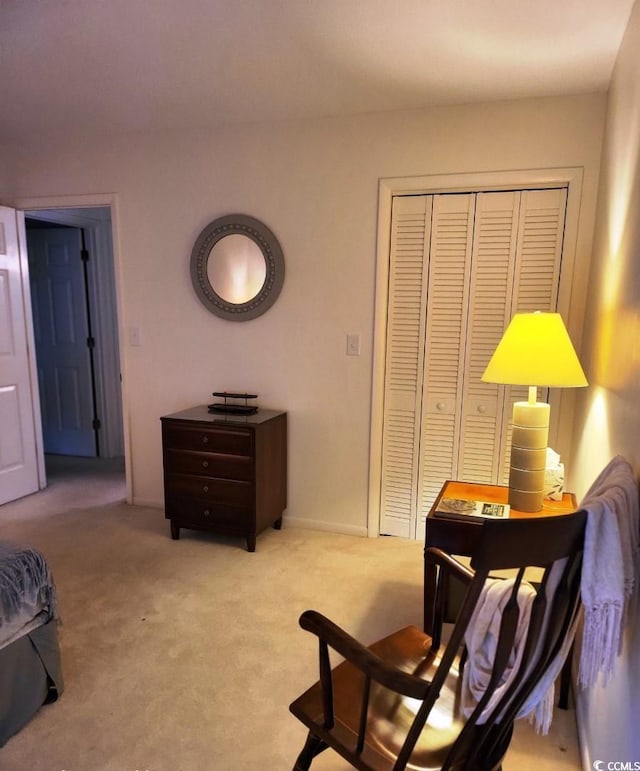 sitting room featuring light carpet