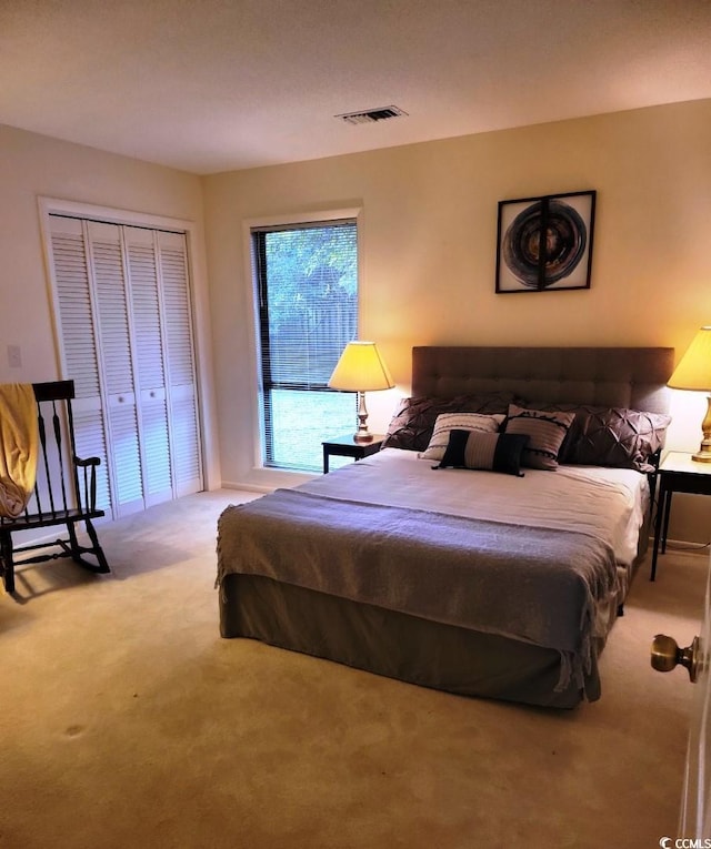 bedroom featuring a closet and carpet