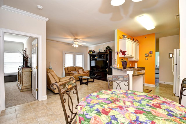 2013 Silvercrest Dr Unit 30-H, Myrtle Beach, SC 29579 - dining room with light tile patterned floors, ceiling fan, crown molding, and baseboards
