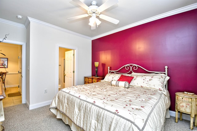 2013 Silvercrest Dr Unit 30-H, Myrtle Beach, SC 29579 - bedroom featuring ornamental molding, carpet, ensuite bath, baseboards, and a ceiling fan