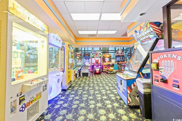 playroom with a drop ceiling