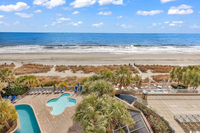 view of water feature with a view of the beach