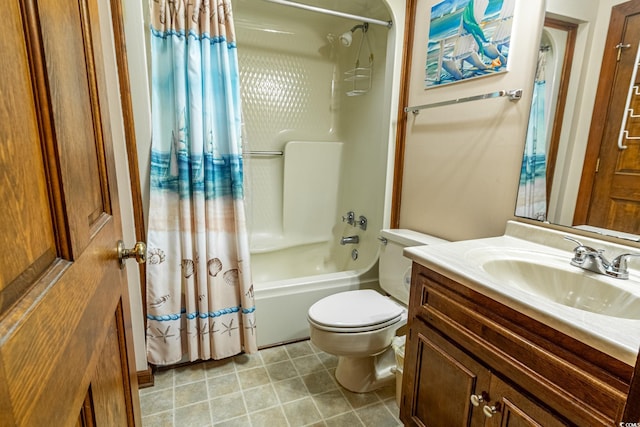 full bathroom with vanity, toilet, and shower / bath combination with curtain