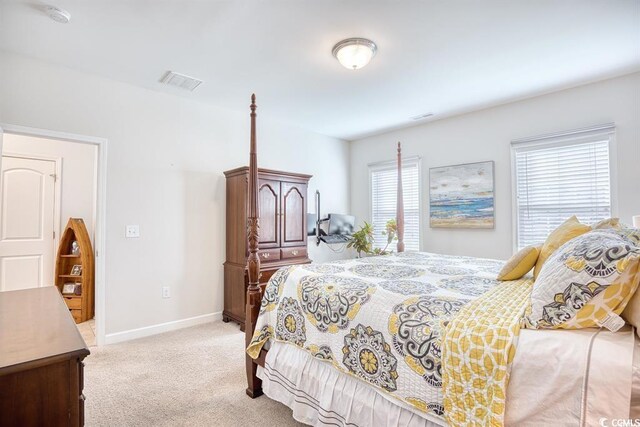 carpeted bedroom with multiple windows