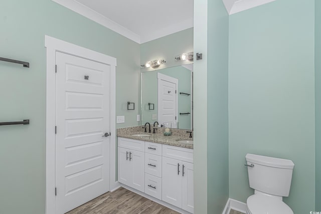 bathroom featuring vanity, toilet, and wood-type flooring