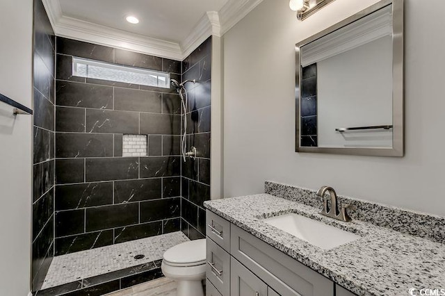 1104 Maccoa Dr, Conway, SC 29526 - full bathroom with crown molding, toilet, tiled shower, and vanity