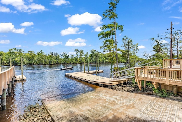 dock area featuring a water view