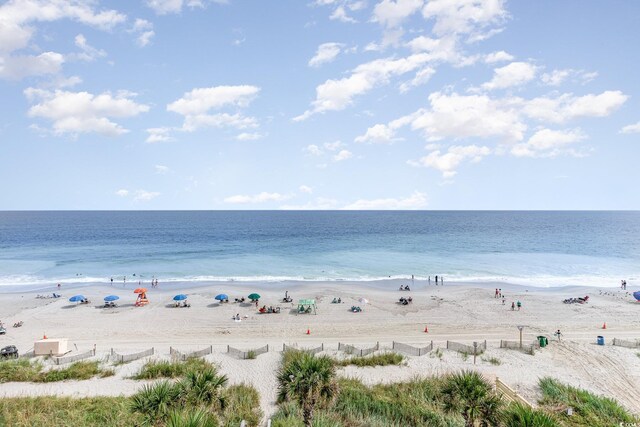 view of water feature with a beach view