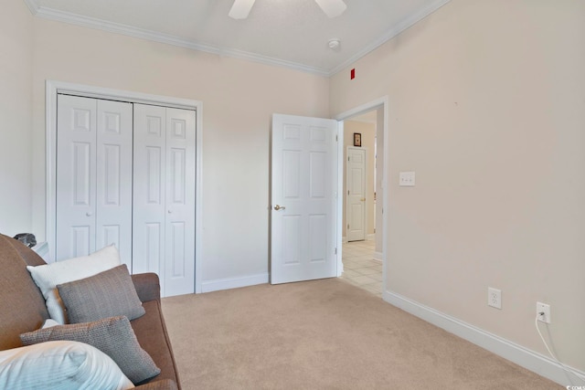 1100 Commons Blvd Unit 104, Myrtle Beach, SC 29572 - living area with crown molding, light colored carpet, and ceiling fan