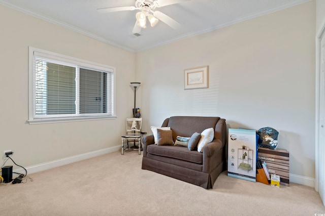 1100 Commons Blvd Unit 104, Myrtle Beach, SC 29572 - sitting room with carpet, ornamental molding, and ceiling fan