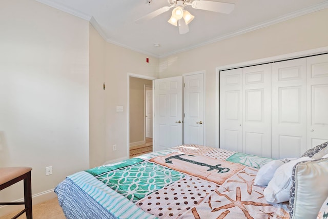 1100 Commons Blvd Unit 104, Myrtle Beach, SC 29572 - carpeted bedroom with a closet, ornamental molding, and a ceiling fan